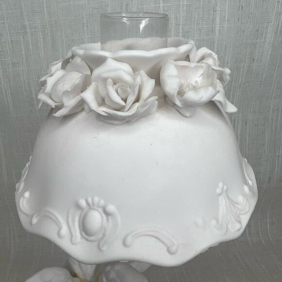 Vintage Porcelain Bisque Nightlight Lamp Shade Boudoir Glass Chimney AS IS - Picture 9 of 10